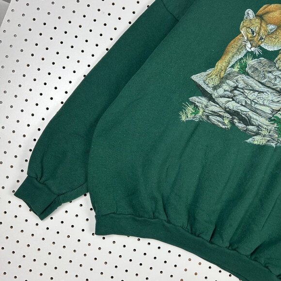 Cougar Cat 90s Vintage Crewneck 3XL Green Nature Wildlife Cotton USA Sweatshirt - Picture 3 of 6